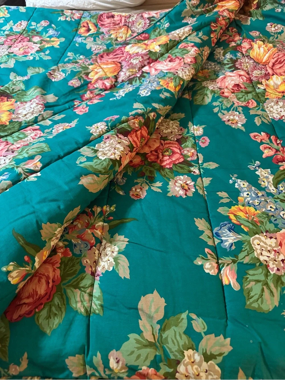 Ralph Lauren Vintage India Street Teal Floral Quilted Comforter Cottagecore
